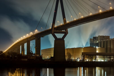 View of suspension bridge against cloudy sky