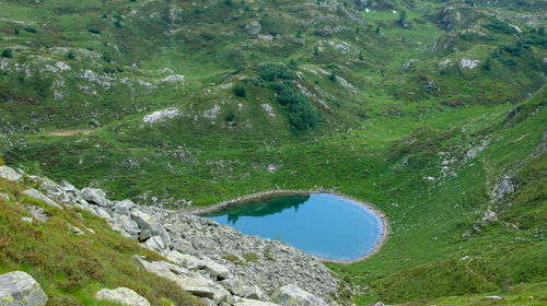 High angle view of green landscape