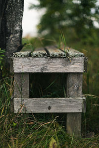 Side profile of a wooden bench