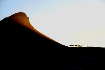 Silhouette mountain against clear sky during sunset