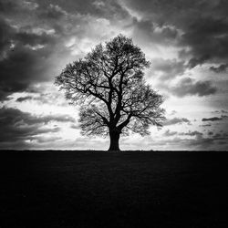 Silhouette of trees on landscape against cloudy sky