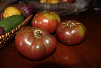 High angle view of apples on table