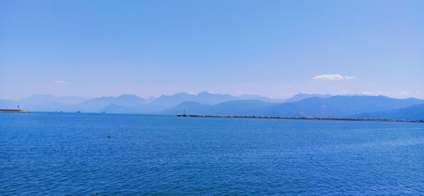 Scenic view of sea against blue sky