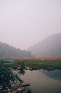 Scenic view of lake against clear sky