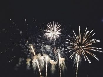 Low angle view of firework display against sky at night