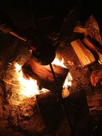 High angle view of fire in the dark