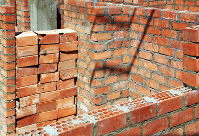 Brick wall at construction site 