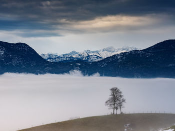 Scenic view of snowcapped mountains against sky