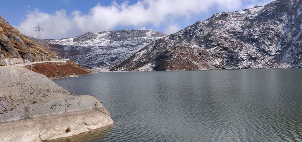 Scenic view of snowcapped mountains against sky