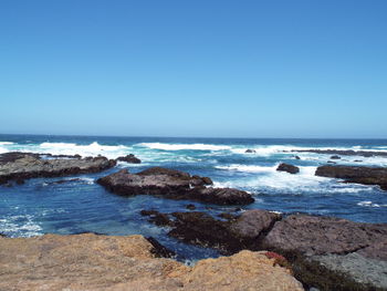 Scenic view of sea against clear sky