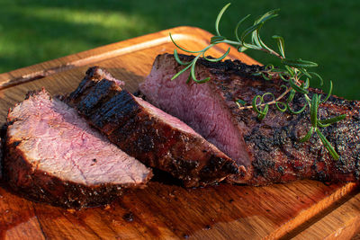 Close-up of meat on cutting board