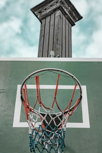 Low angle view of basketball hoop against sky