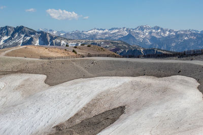 Scenic view of snowcapped mountains against sky atop mammoth mountain, ca