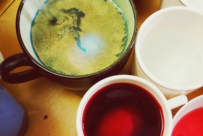 High angle view of tea in bowl on table