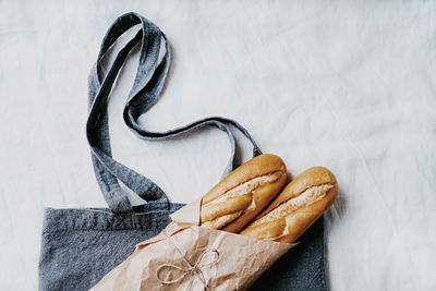 High angle view of bread on table