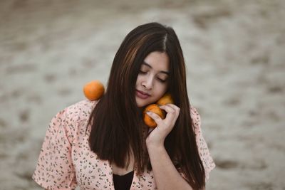 Young woman eating food