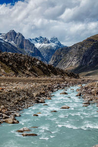 Lahaul valley with chandra river in indian himalayas, india