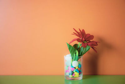Close-up of flower vase on table