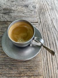 High angle view of coffee on table