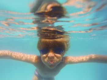 High angle view of woman in water