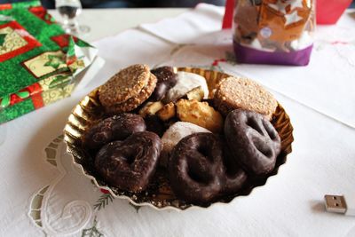 High angle view of dessert in plate on table