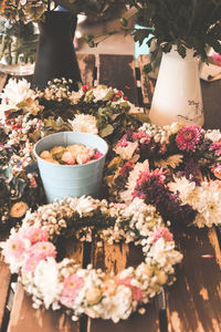 High angle view of flower bouquet on table