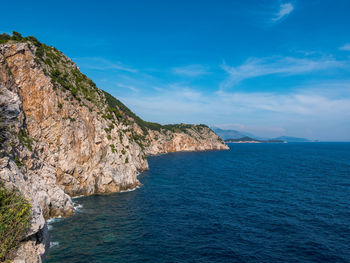 Scenic view of sea against blue sky