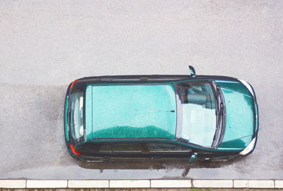 High angle view of car parked on street