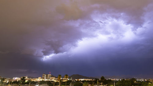 City against cloudy sky at night