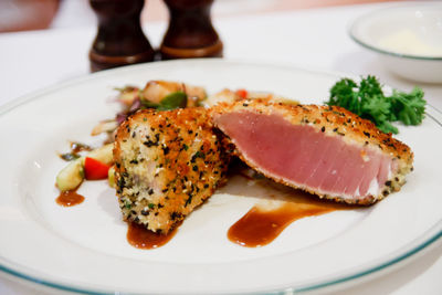 Close-up of meal served in plate