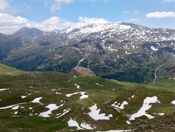 Scenic view of snowcapped mountains against sky