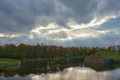 Scenic view of lake against cloudy sky