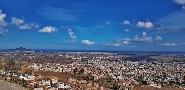 High angle view of townscape against sky