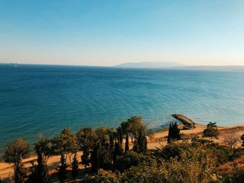 Scenic view of sea against clear sky