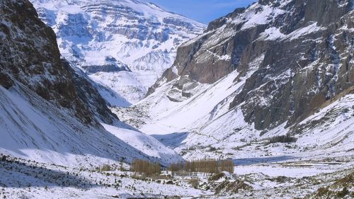 Scenic view of snow covered mountains