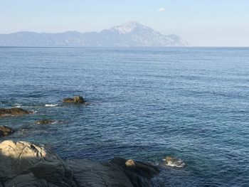 Scenic view of sea against clear sky