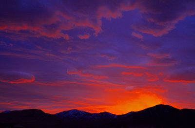 Dramatic sky over landscape, mountain range