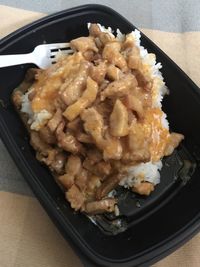 High angle view of meat in plate