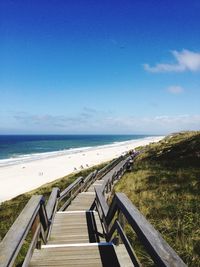 Scenic view of beach against clear blue sky