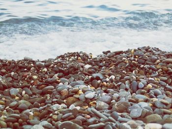 Close-up of pebbles on beach