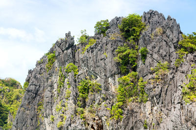 Low angle view of rock formations against sky