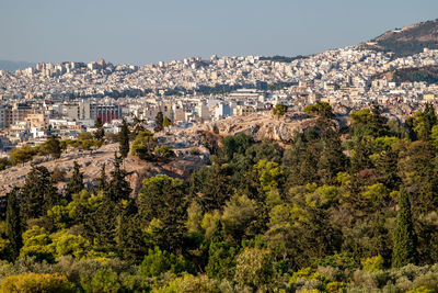 High angle view of townscape against sky