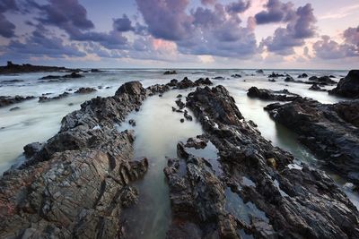 Scenic view of sea against sky during sunset