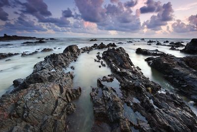 Sunrise over the rocky seascape