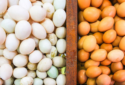 Full frame shot of eggs for sale at market stall