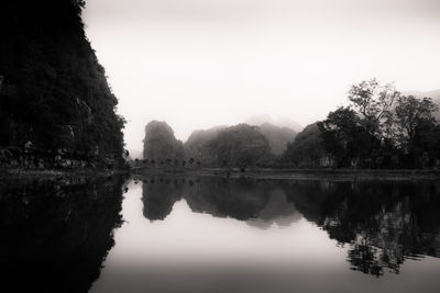 Reflection of trees in calm lake