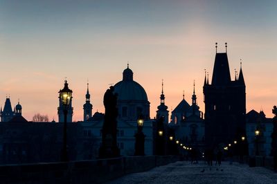 Historic building against sky at sunset