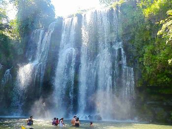 High angle view of waterfall in forest