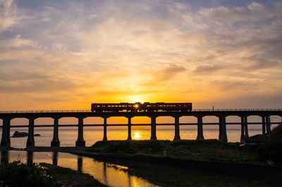 Bridge over river during sunset