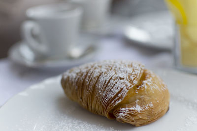 Close-up of sfogliatella on table